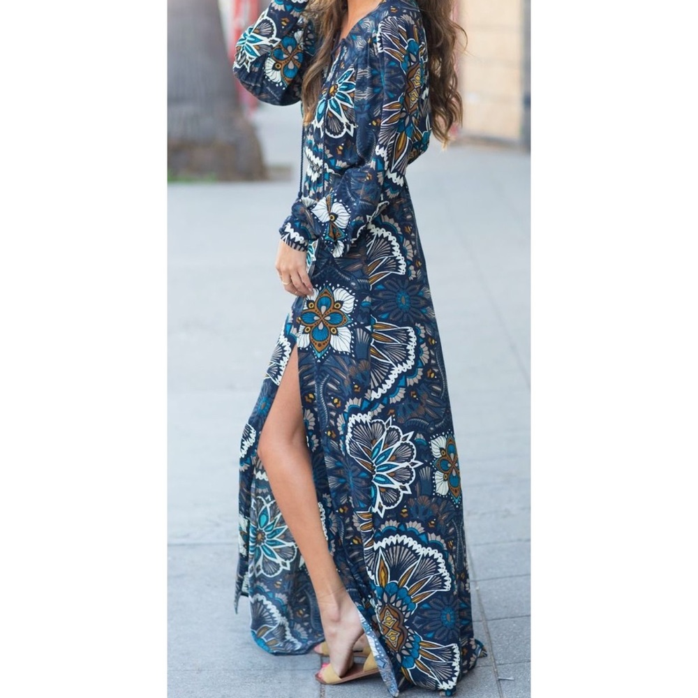 H&M 70s Boho Navy Paisley Patterned Maxi Dress